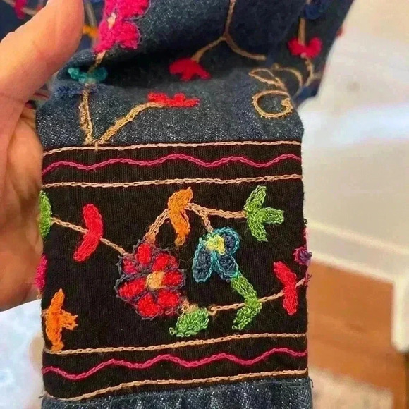 Unite vintage 90s Embroidery Jean jacket with wooden buttonsXL groovy  festivals - Picture 4 of 9
